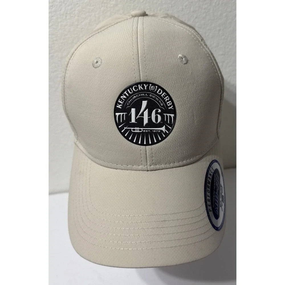 AHEAD Mid Fit Kentucky Derby 146 Performance Ball Golf Hat Cap Hook Loop Beige